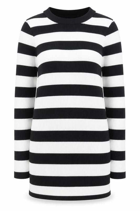 Lipsy Womens Black Round Neck Striped Cotton Pullover Jumper Size 8