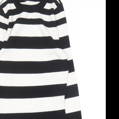 Lipsy Womens Black Round Neck Striped Cotton Pullover Jumper Size 8