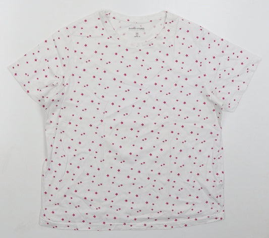 Dunnes Womens White Floral Cotton Basic T-Shirt Size M Crew Neck