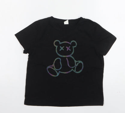 Shein  Boys Black  Polyester Basic T-Shirt Size 5 Years Round Neck