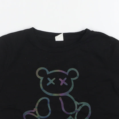 Shein  Boys Black  Polyester Basic T-Shirt Size 5 Years Round Neck