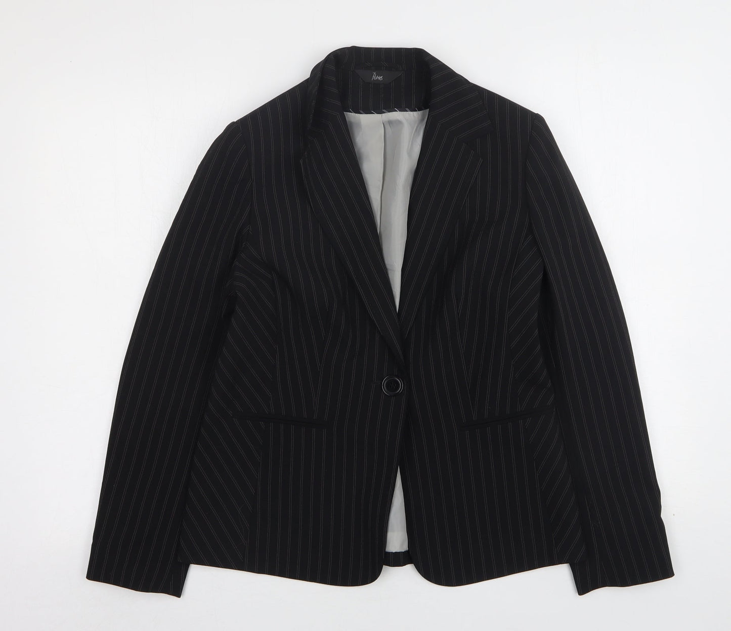 BHS Womens Black Striped Polyester Jacket Blazer Size 10