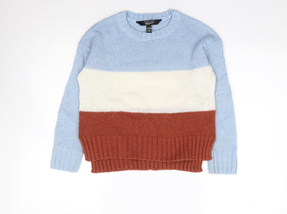 New Look  Girls Multicoloured Crew Neck Colourblock Acrylic Pullover Jumper Size 10-11 Years  Pullover