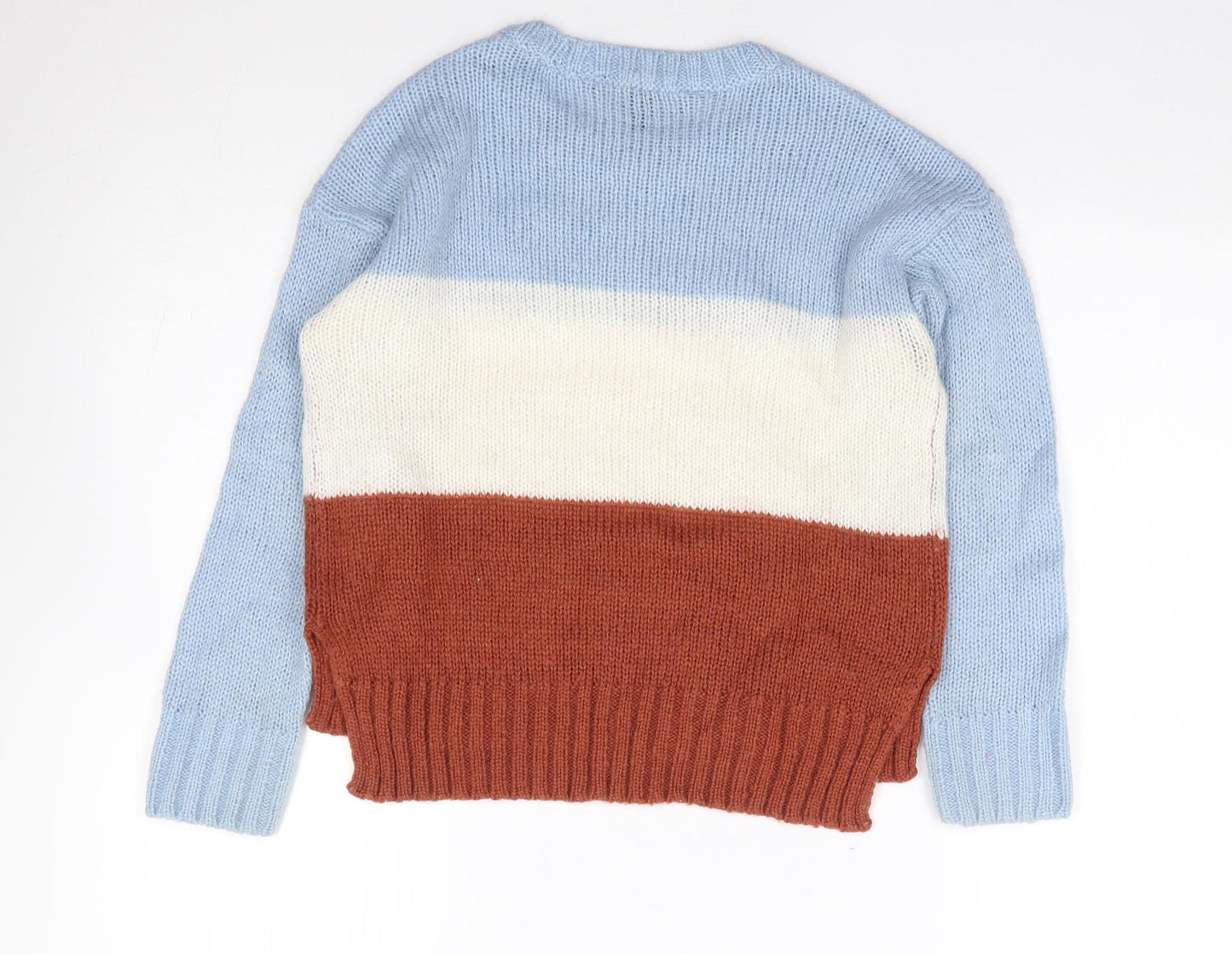 New Look  Girls Multicoloured Crew Neck Colourblock Acrylic Pullover Jumper Size 10-11 Years  Pullover