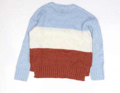 New Look  Girls Multicoloured Crew Neck Colourblock Acrylic Pullover Jumper Size 10-11 Years  Pullover