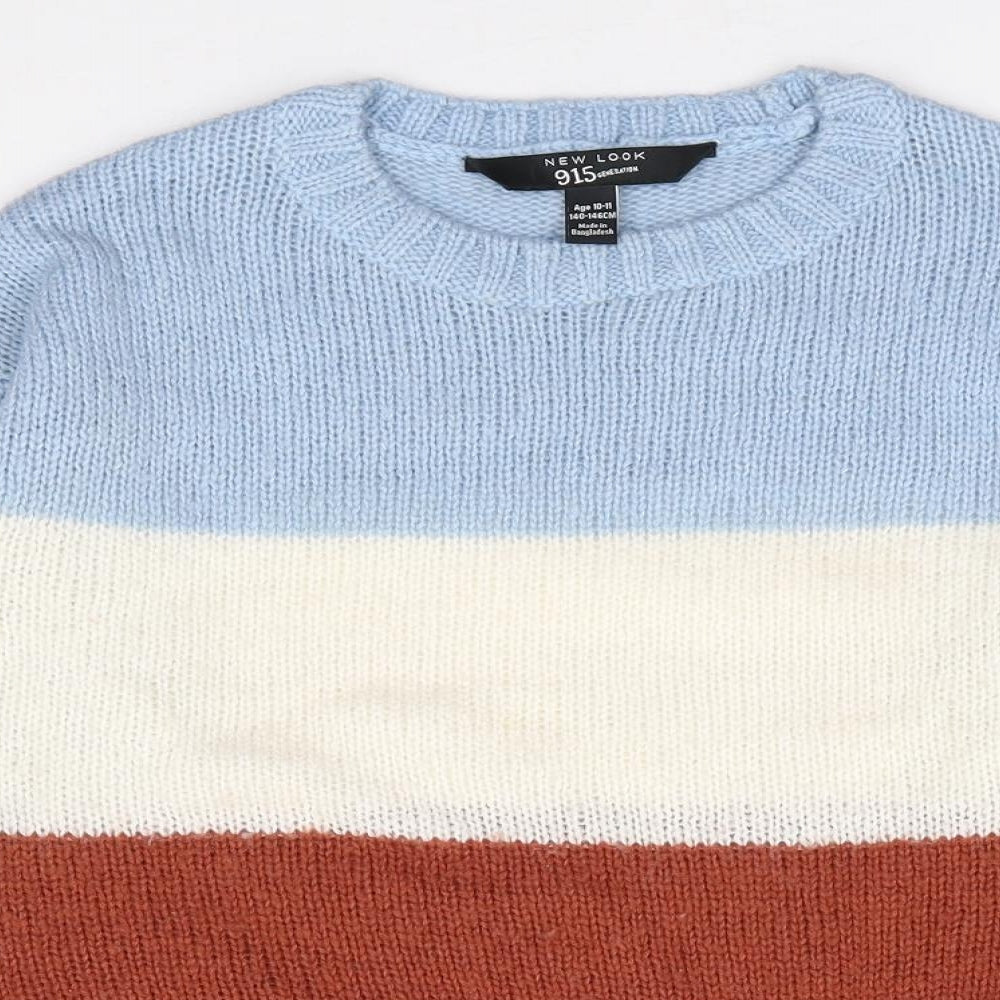 New Look  Girls Multicoloured Crew Neck Colourblock Acrylic Pullover Jumper Size 10-11 Years  Pullover