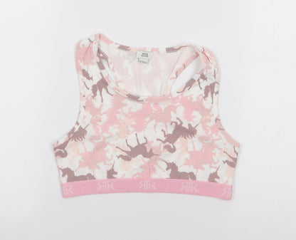 River Island Girls Pink Geometric Cotton Cropped Tank Size 11-12 Years Round Neck Pullover - Unicorn