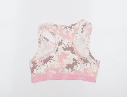River Island Girls Pink Geometric Cotton Cropped Tank Size 11-12 Years Round Neck Pullover - Unicorn