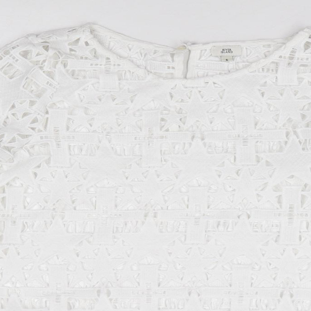 Womens UK Size 6 River Island Ivory Jersey T-Shirt