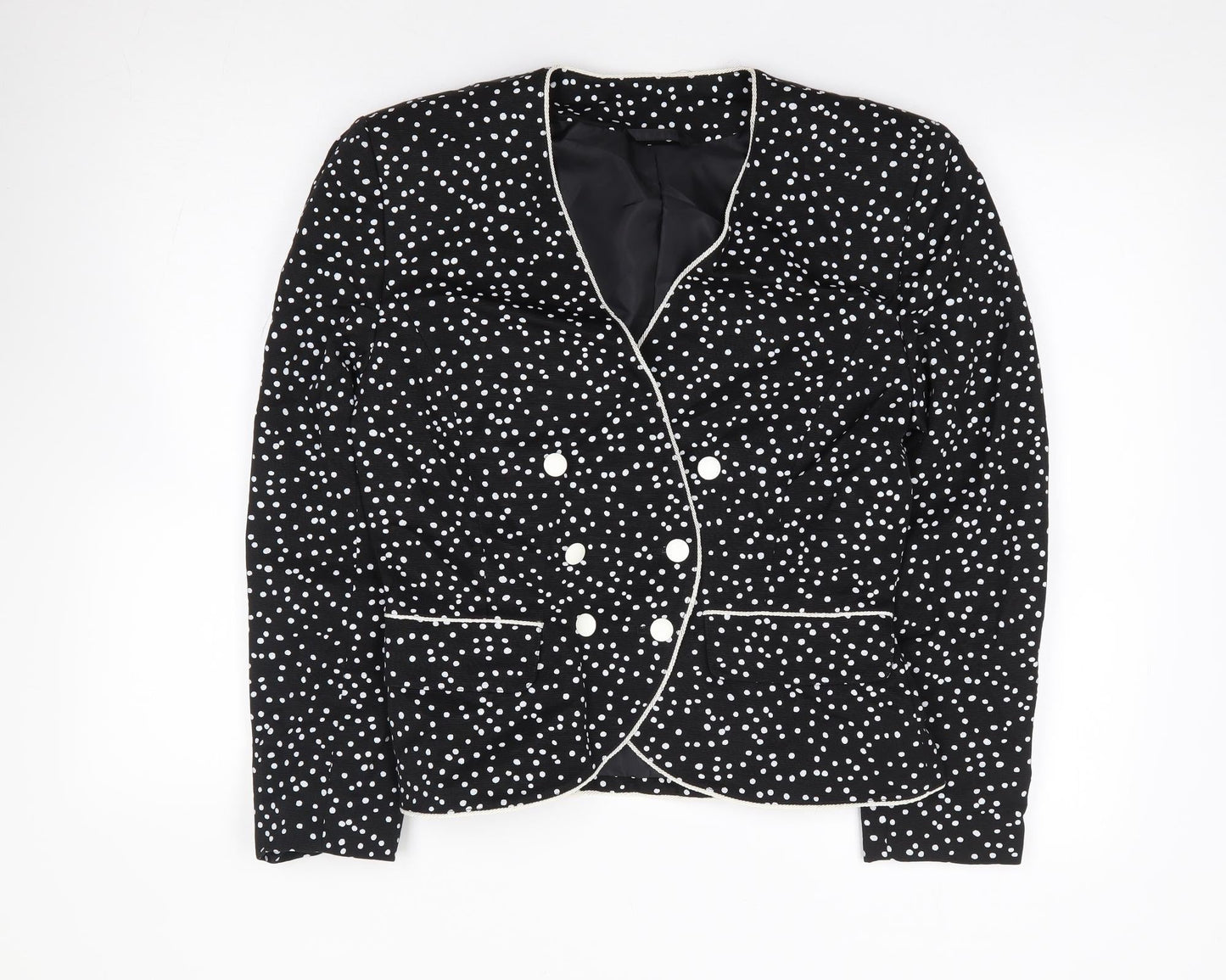Country Casuals Womens Black Polka Dot Cotton Jacket Suit Jacket Size 10