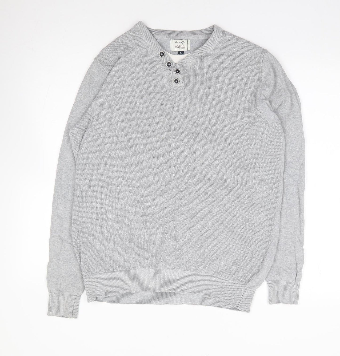 George Mens Grey Crew Neck  Cotton Pullover Jumper Size L