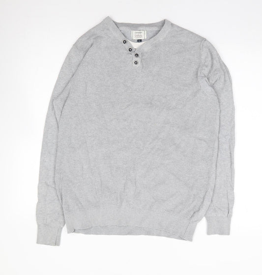 George Mens Grey Crew Neck  Cotton Pullover Jumper Size L