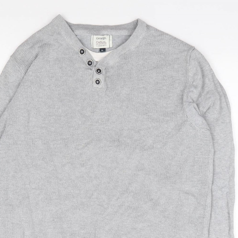 George Mens Grey Crew Neck  Cotton Pullover Jumper Size L