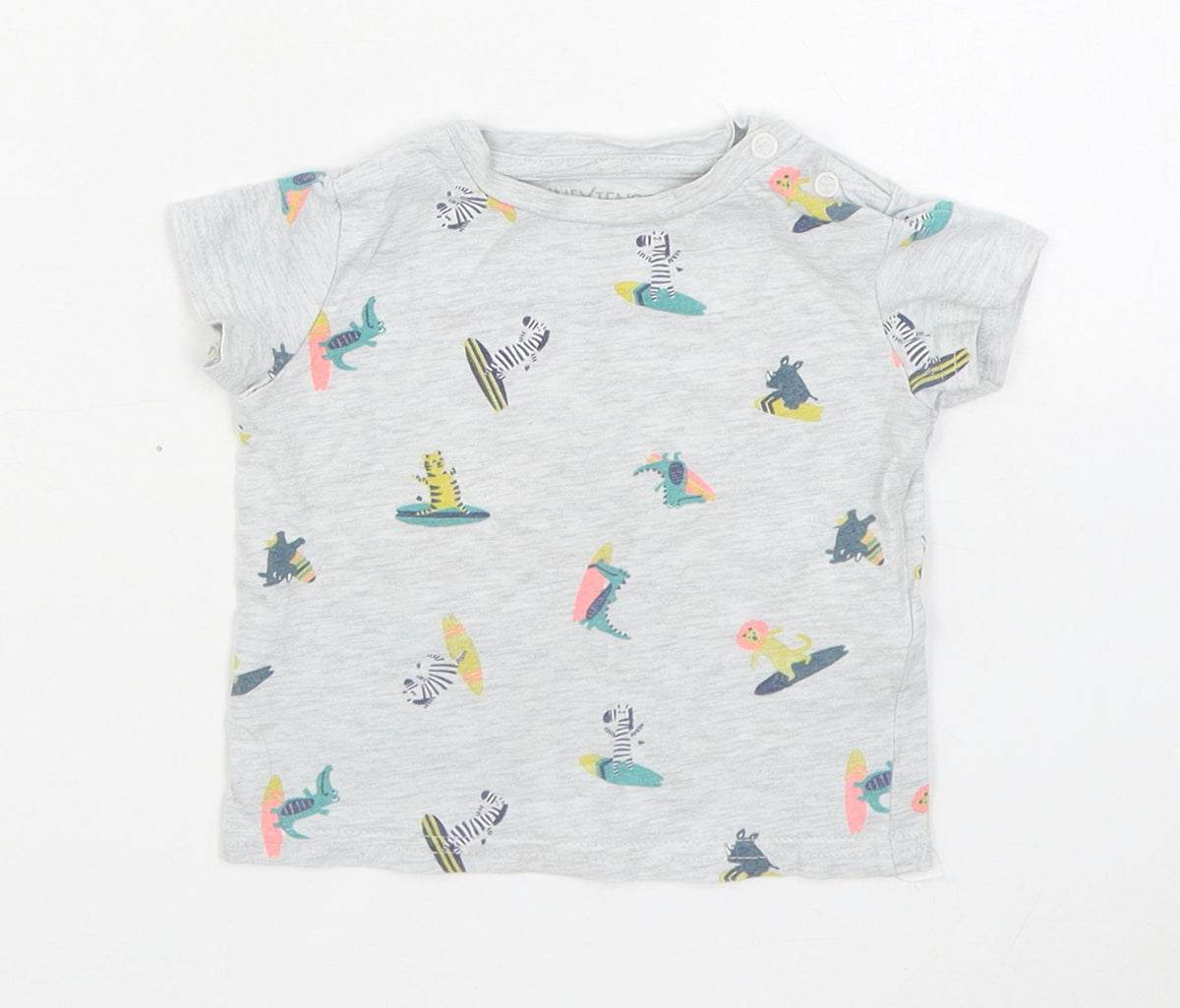 Inextenso Boys Grey Geometric Cotton Basic T-Shirt Size 6-9 Months Round Neck Pullover