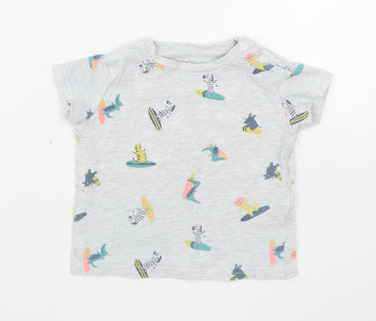 Inextenso Boys Grey Geometric Cotton Basic T-Shirt Size 6-9 Months Round Neck Pullover