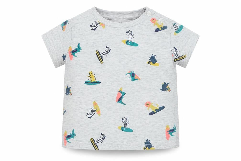 Inextenso Boys Grey Geometric Cotton Basic T-Shirt Size 6-9 Months Round Neck Pullover