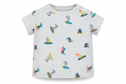 Inextenso Boys Grey Geometric Cotton Basic T-Shirt Size 6-9 Months Round Neck Pullover
