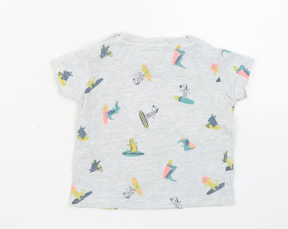 Inextenso Boys Grey Geometric Cotton Basic T-Shirt Size 6-9 Months Round Neck Pullover