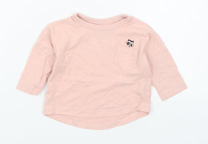 NEXT Girls Pink  Cotton Basic T-Shirt Size 3-6 Months Round Neck Pullover