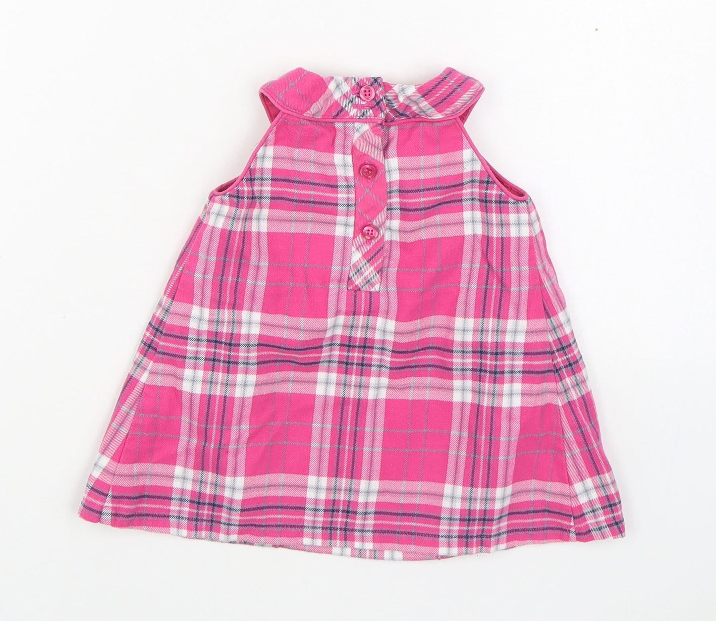 NEXT Girls Pink Plaid Cotton Trapeze & Swing  Size 3-6 Months  Round Neck Button
