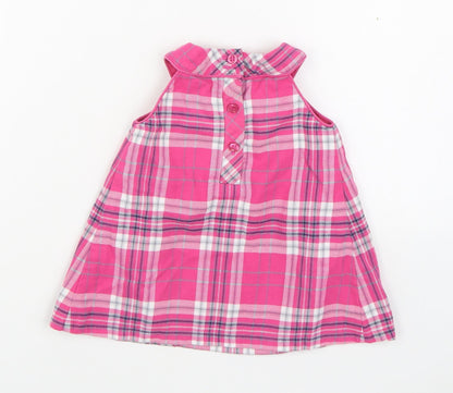 NEXT Girls Pink Plaid Cotton Trapeze & Swing  Size 3-6 Months  Round Neck Button