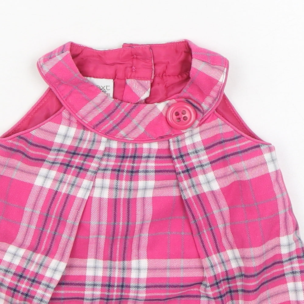 NEXT Girls Pink Plaid Cotton Trapeze & Swing  Size 3-6 Months  Round Neck Button