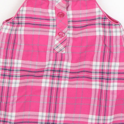 NEXT Girls Pink Plaid Cotton Trapeze & Swing  Size 3-6 Months  Round Neck Button