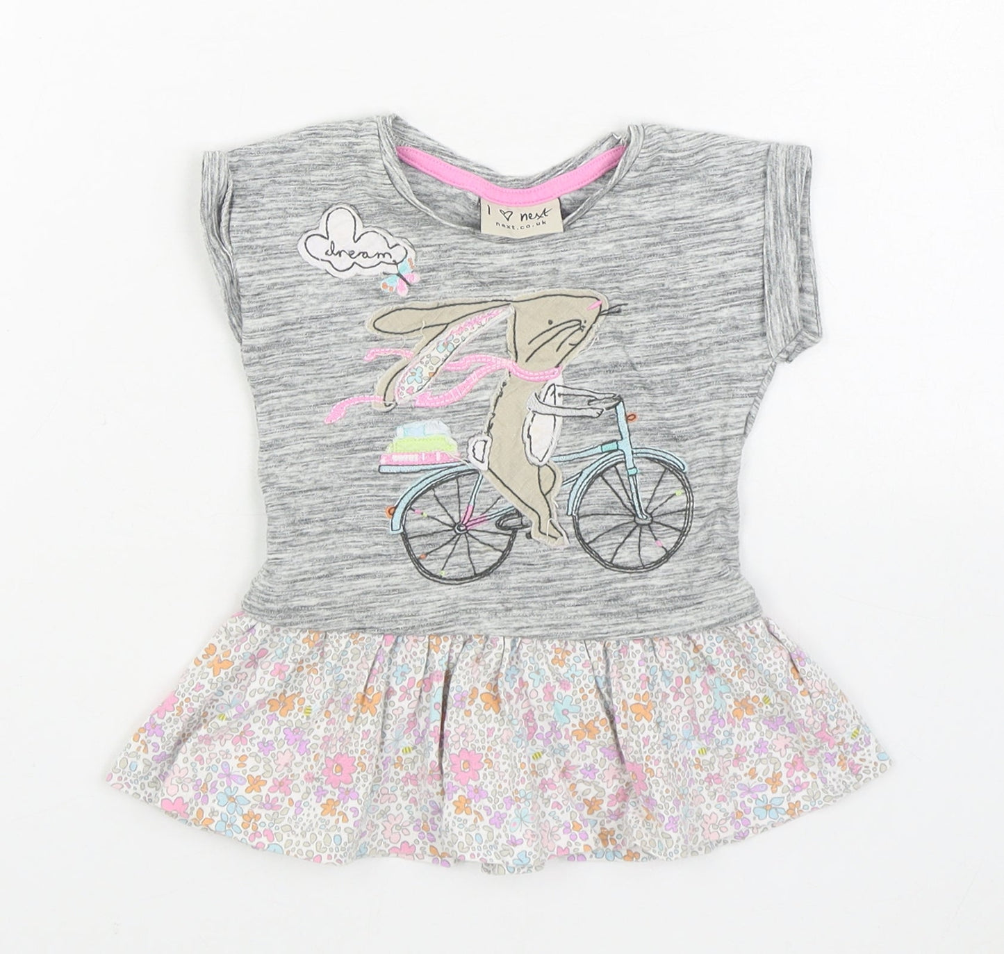 NEXT Girls Grey  100% Cotton T-Shirt Dress  Size 3-6 Months  Round Neck Pullover