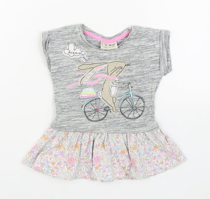 NEXT Girls Grey  100% Cotton T-Shirt Dress  Size 3-6 Months  Round Neck Pullover