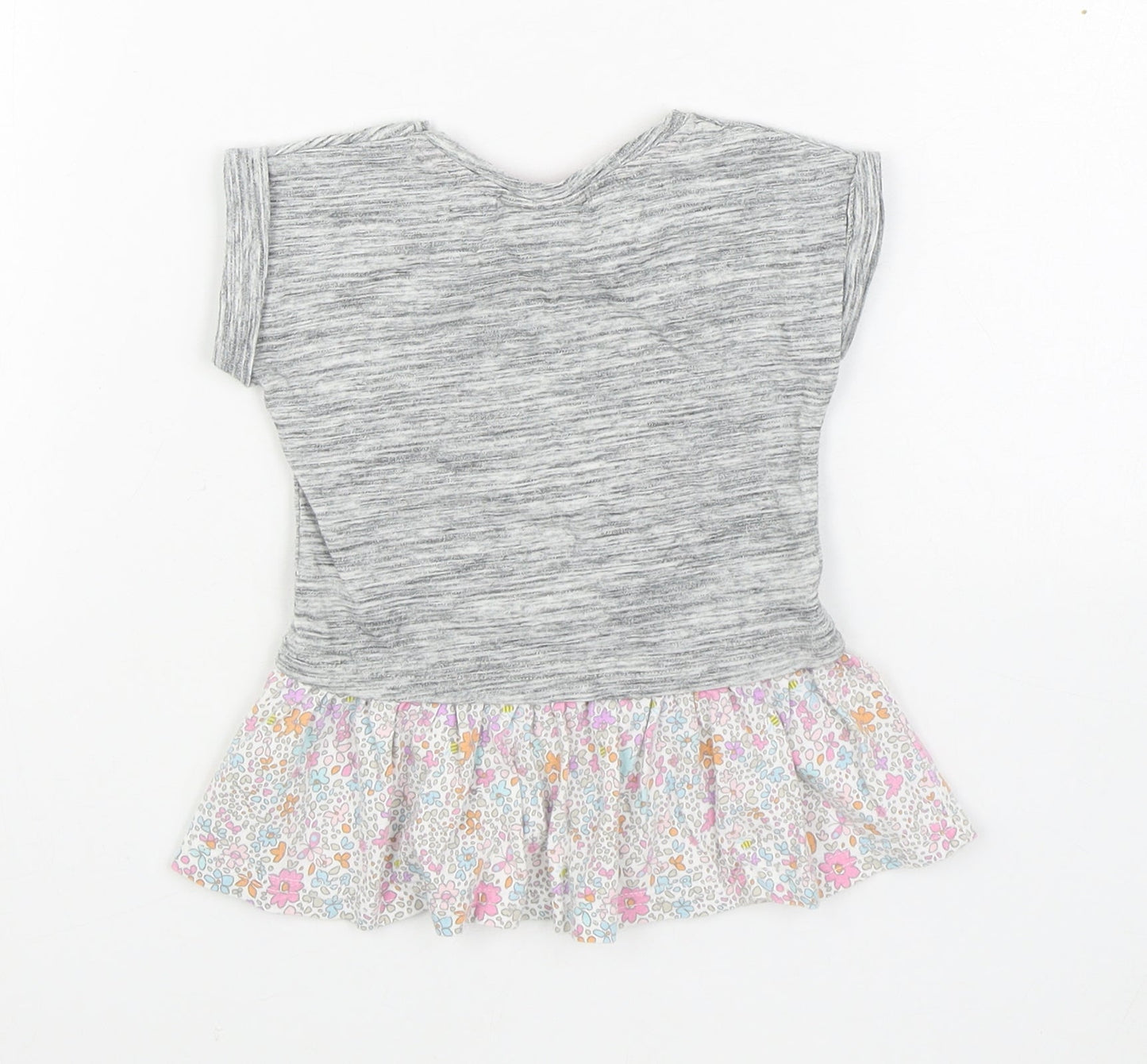 NEXT Girls Grey  100% Cotton T-Shirt Dress  Size 3-6 Months  Round Neck Pullover