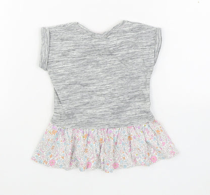 NEXT Girls Grey  100% Cotton T-Shirt Dress  Size 3-6 Months  Round Neck Pullover
