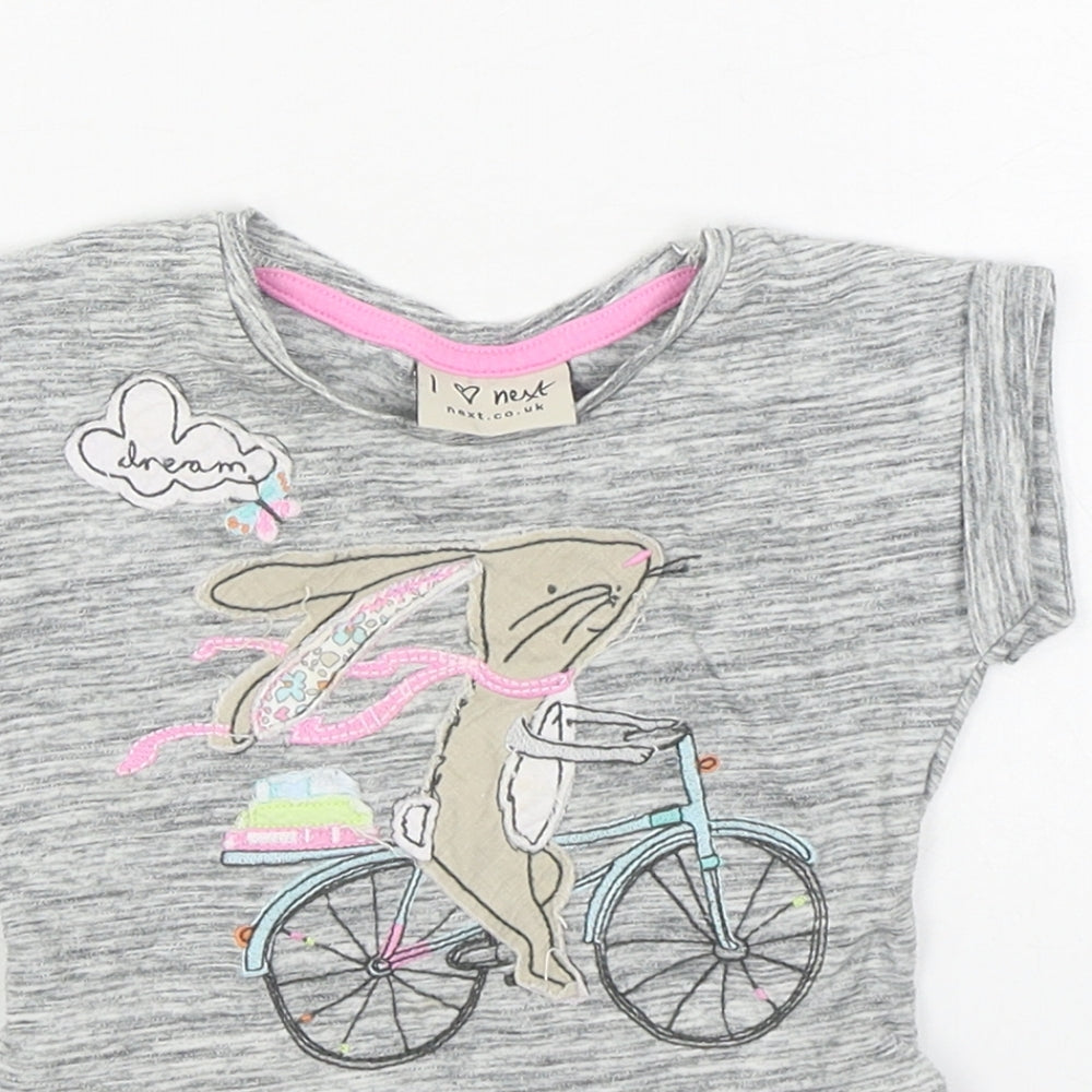 NEXT Girls Grey  100% Cotton T-Shirt Dress  Size 3-6 Months  Round Neck Pullover