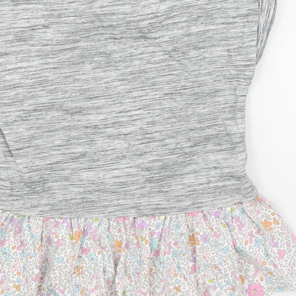 NEXT Girls Grey  100% Cotton T-Shirt Dress  Size 3-6 Months  Round Neck Pullover