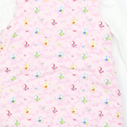 Mini Club Girls Pink Geometric Cotton Pinafore/Dungaree Dress  Size 3-6 Months  Round Neck Button - 2 Piece set