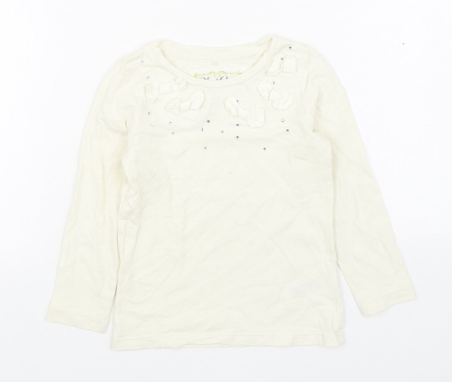 NEXT Girls Ivory  100% Cotton Basic T-Shirt Size 3 Years Boat Neck Pullover