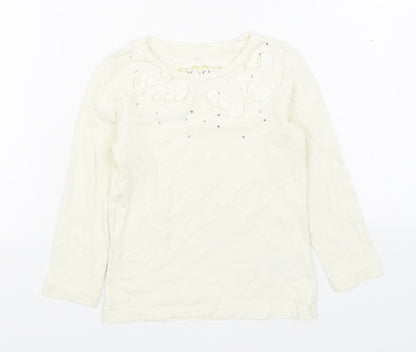 NEXT Girls Ivory  100% Cotton Basic T-Shirt Size 3 Years Boat Neck Pullover