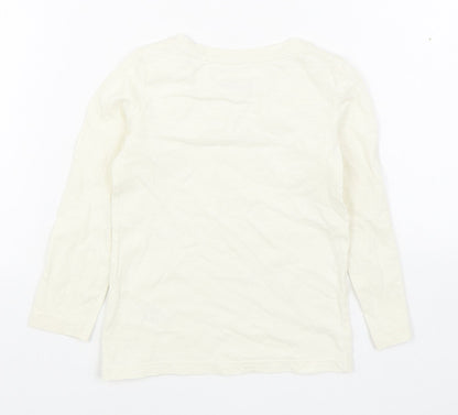 NEXT Girls Ivory  100% Cotton Basic T-Shirt Size 3 Years Boat Neck Pullover
