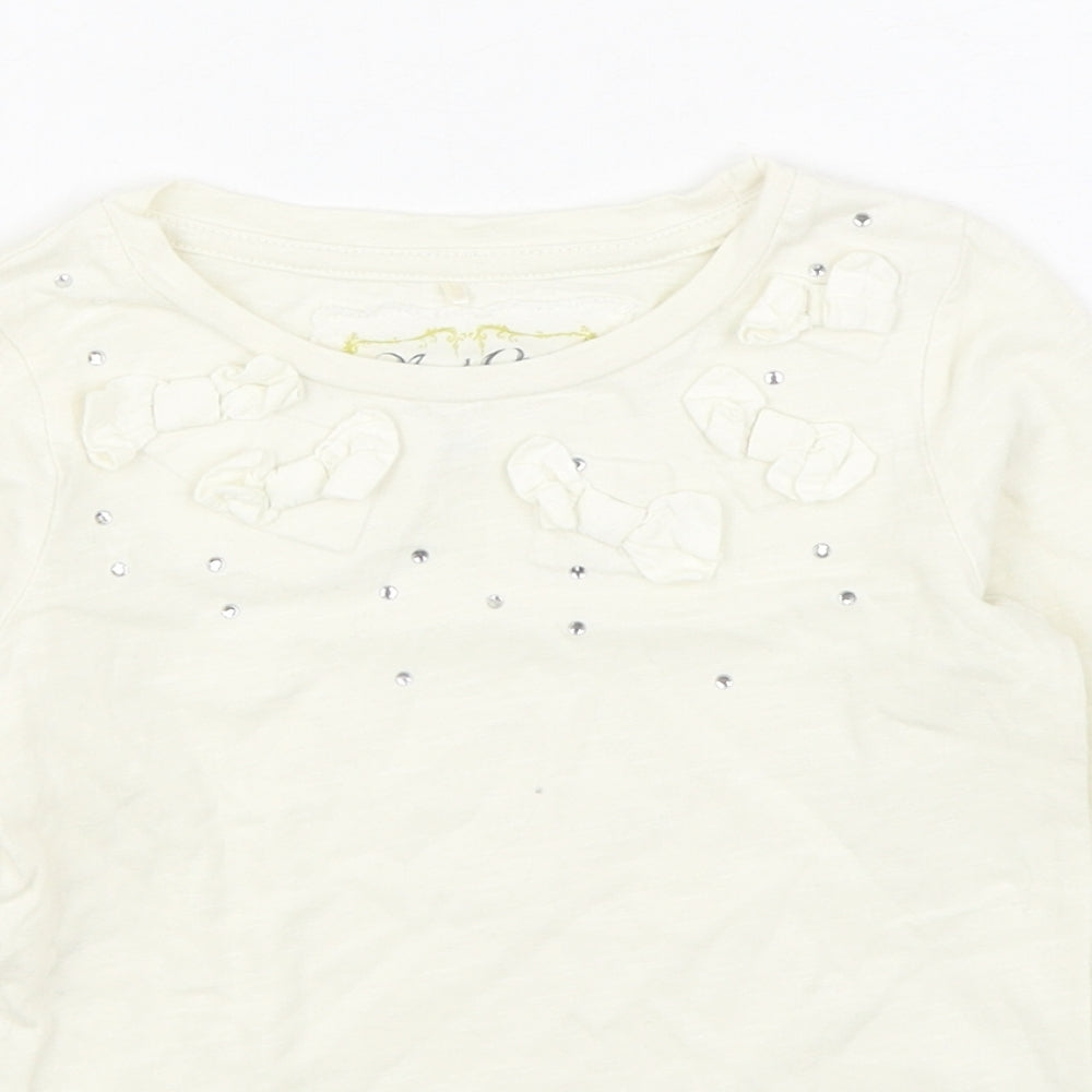 NEXT Girls Ivory  100% Cotton Basic T-Shirt Size 3 Years Boat Neck Pullover