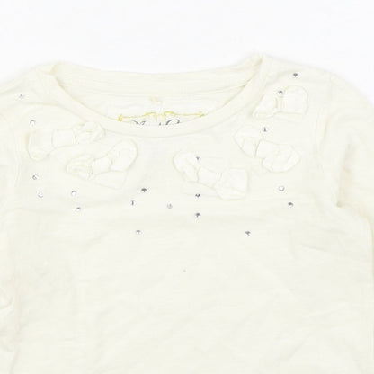 NEXT Girls Ivory  100% Cotton Basic T-Shirt Size 3 Years Boat Neck Pullover