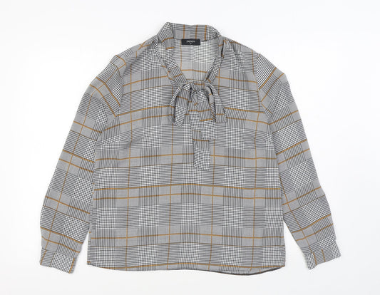 Matalan Womens Black Plaid Polyester Basic Button-Up Size 14 Collared