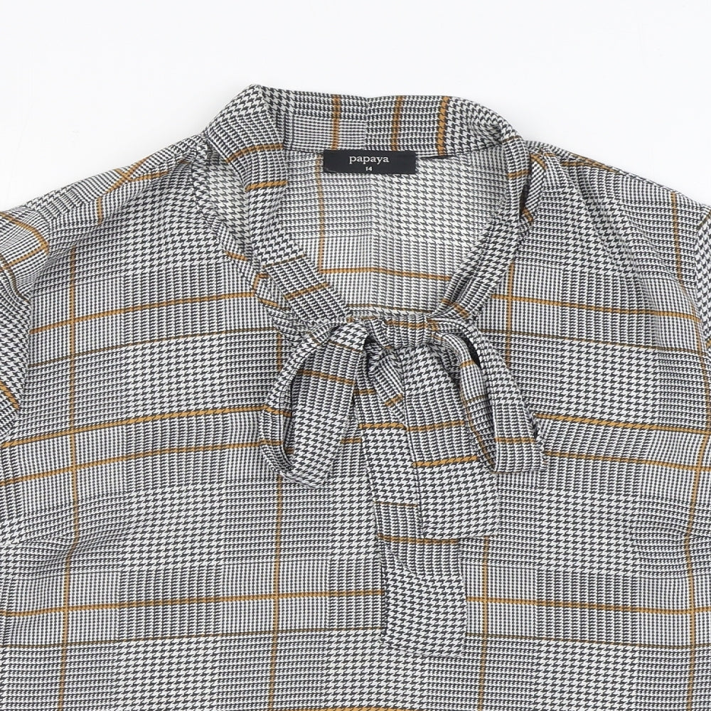 Matalan Womens Black Plaid Polyester Basic Button-Up Size 14 Collared