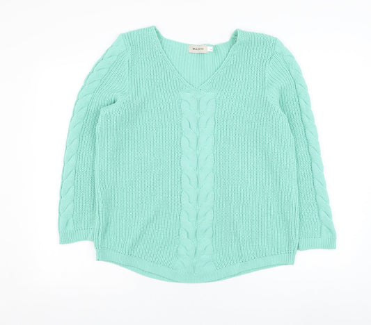 BASSINI Womens Blue V-Neck  Acrylic Pullover Jumper Size L