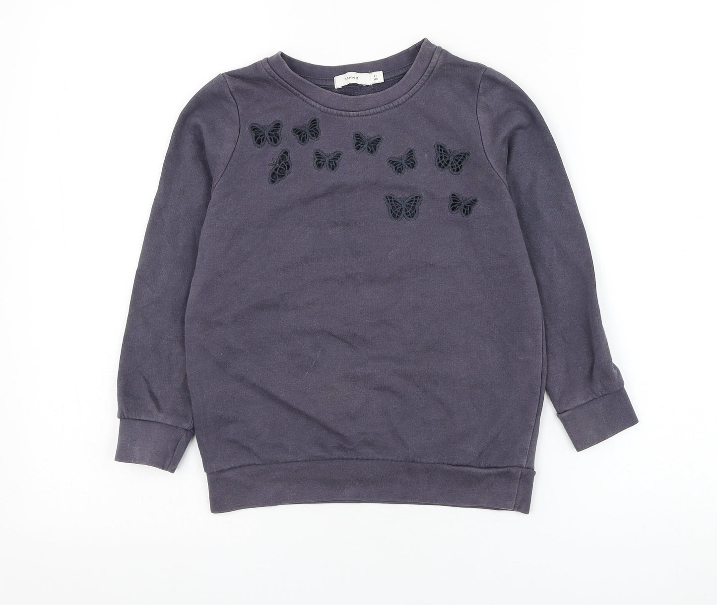 name it Girls Grey  Cotton Pullover Sweatshirt Size 6 Years  Pullover - Butterfly