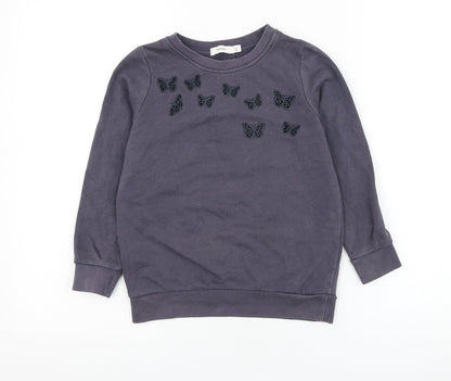 name it Girls Grey  Cotton Pullover Sweatshirt Size 6 Years  Pullover - Butterfly