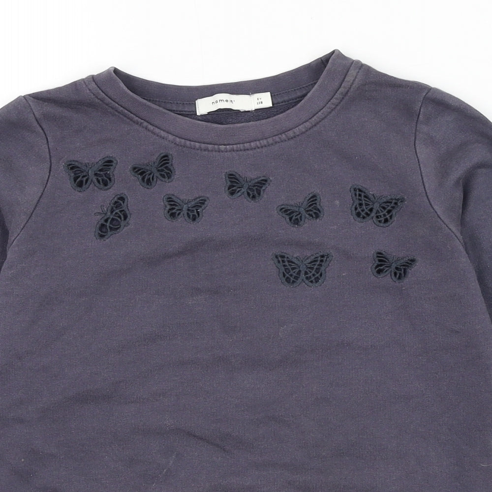 name it Girls Grey  Cotton Pullover Sweatshirt Size 6 Years  Pullover - Butterfly