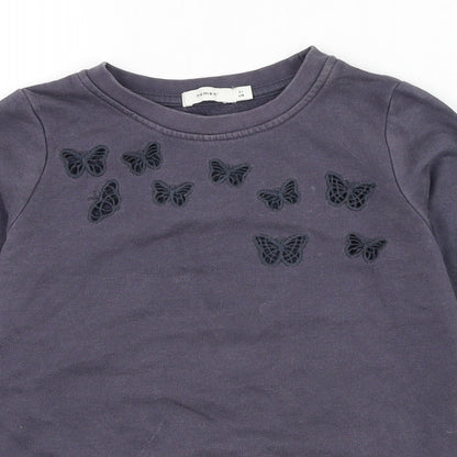 name it Girls Grey  Cotton Pullover Sweatshirt Size 6 Years  Pullover - Butterfly