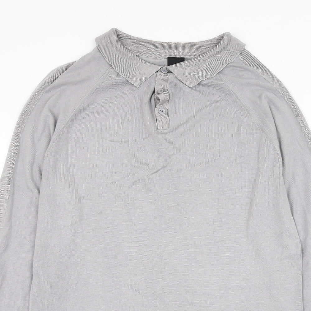 River Island Mens Grey Collared  Viscose Pullover Jumper Size L