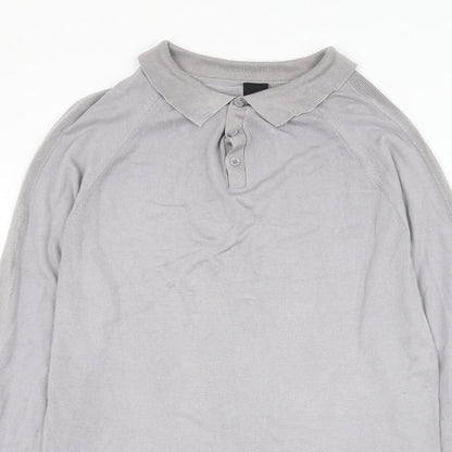 River Island Mens Grey Collared  Viscose Pullover Jumper Size L