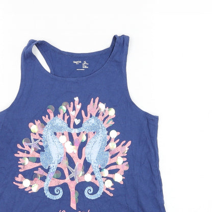 Gap Girls Blue  Cotton Basic Tank Size 10-11 Years Round Neck Pullover - Seahorse