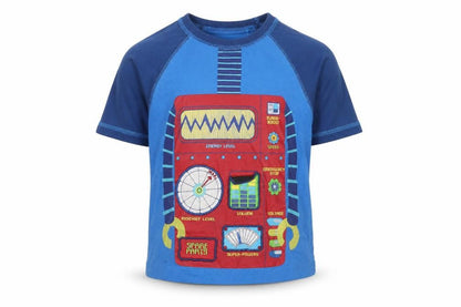 George Boys Blue  Cotton Basic T-Shirt Size 2-3 Years Crew Neck  - Robot